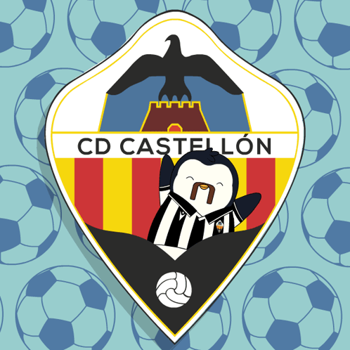A Cd Castellon Logo With A Penguin And A Soccer Ball GIF