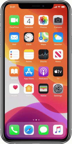 A Cell Phone Displaying The Home Screen With The Date Tuesday 4 On It GIF