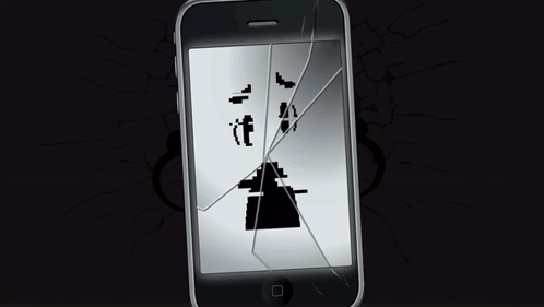 A Cell Phone With A Broken Screen Shows A Spider Web GIF