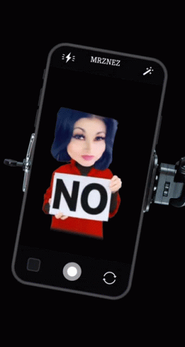 A Cell Phone With A Picture Of A Woman Holding A No Sign GIF