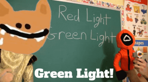 A Chalkboard That Says Red Light Green Light And Green Light GIF