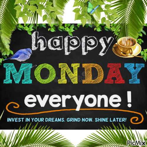 A Chalkboard With The Words Happy Monday Everyone Written On It GIF