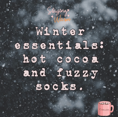 A Chalkboard With The Words Winter Essentials Hot Cocoa And Fuzzy Socks GIF