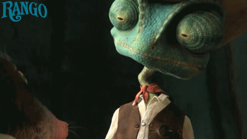 A Chameleon Wearing A Cowboy Hat With The Word Rango Behind It GIF