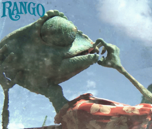 A Chameleon With The Word Rango On The Top Of It GIF