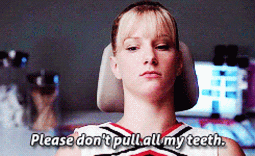 A Cheerleader Is Sitting In A Chair And Says Please Don T Pull All My Teeth GIF
