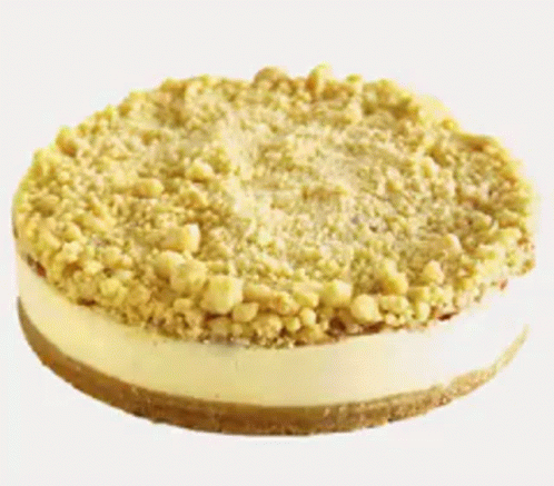 A Cheesecake With A Crumb Topping On Top Of It GIF