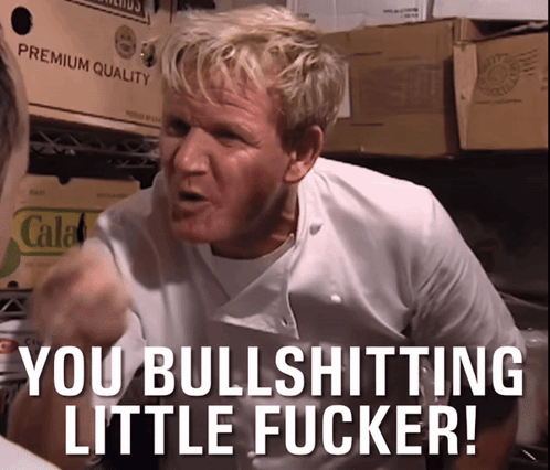 a chef says you bullshitting little fucker in front of some boxes