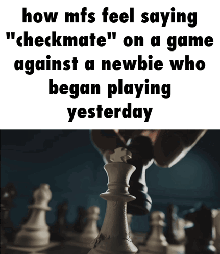 A Chess Board With The Words How Mfs Feel Saying Checkmate On A Game Against A Newbie Who Began Playing Yesterday On It GIF