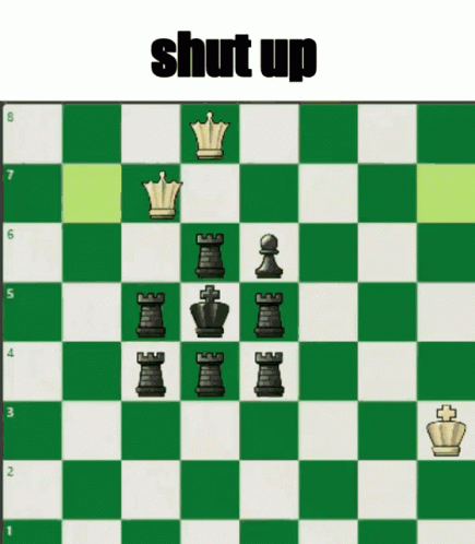 A Chess Board With The Words Shut Up On Top Of It GIF