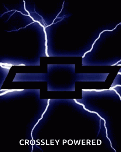 A Chevrolet Logo With Lightning Behind It And The Words Crossley Powered GIF