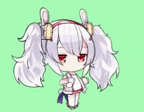 A Chibi Drawing Of A Girl With Long White Hair And Ears . GIF