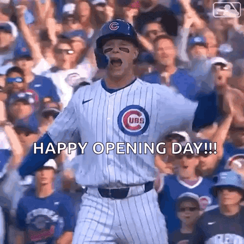 A Chicago Cubs Baseball Player Celebrates A Home Run In Front Of A Crowd GIF