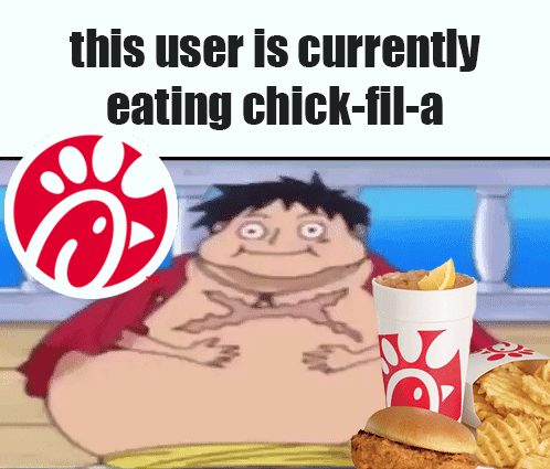 A Chick-Fil-A Advertisement With A Cartoon Of A Man Eating Chicken GIF