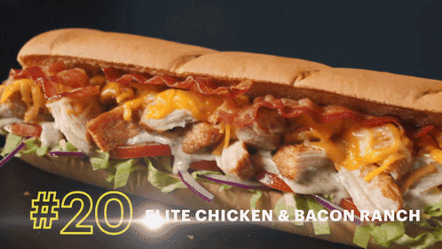 A Chicken And Bacon Ranch Sub Sandwich With The Number 20 On The Bottom GIF