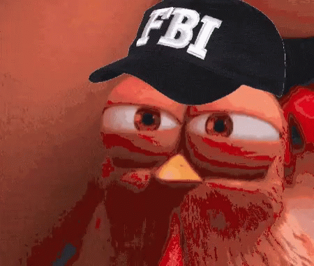 A Chicken Wearing A Fbi Hat With A Red Background GIF