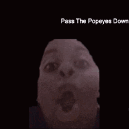 A Chicken Wing Is Flying Over A Person 'S Face With The Words Pass The Popeyes Down Below GIF