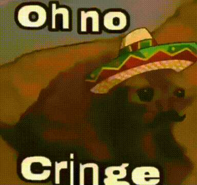 A Chihuahua Wearing A Sombrero With The Words `` Oh No Cringe '' Written On It . GIF