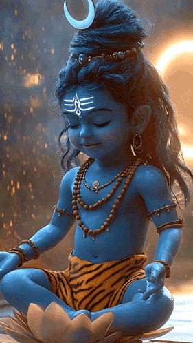A Child Dressed As Shiva Sits In A Lotus Position With His Eyes Closed GIF