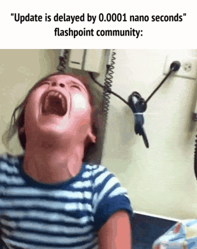 A Child Is Crying With The Words " Update Is Delayed By 0.0001 Nano Seconds " Flashpoint Community GIF