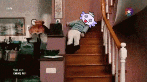 A Child Is Falling Down A Set Of Stairs With The Words Yeni Dizi Kardes Peri In The Corner GIF
