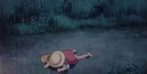 A Child Is Laying On The Ground In The Rain . GIF