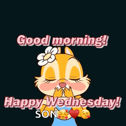 A Chipmunk Is Surrounded By Pink Hearts And Says " Good Morning Happy Wednesday Son " GIF