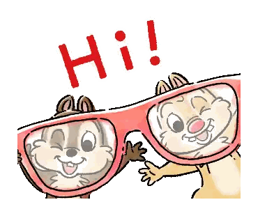 a chipmunk wearing a pair of red sunglasses with the word hi above it