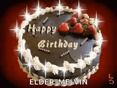 A Chocolate Birthday Cake With Strawberries And Whipped Cream On Top . GIF