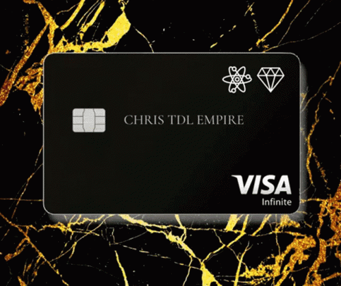 A Chris Tdl Empire Visa Card On A Pink And Black Marble Background GIF