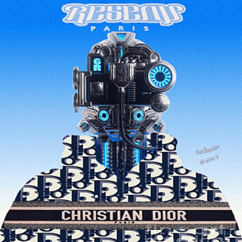 A Christian Dior Poster With A Robot On It GIF