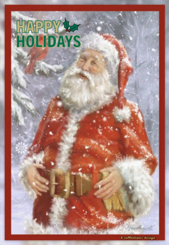 A Christmas Card That Says Happy Holidays With A Picture Of Santa GIF