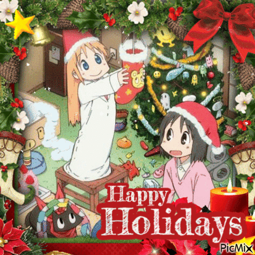 Holiday Christmas Card With Anime Girls GIF
