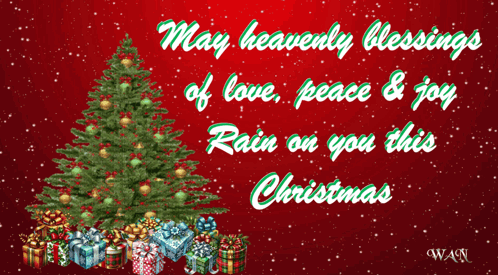 A Christmas Card That Says May Heavenly Blessings Rain On You This Christmas GIF