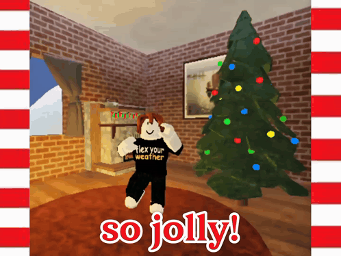 A Christmas Card That Says So Jolly With A Person In Front Of A Christmas Tree GIF