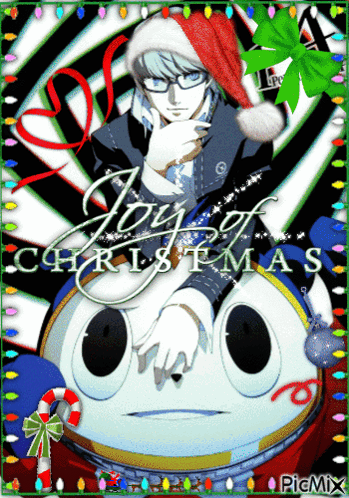 A Christmas Card With A Man In A Santa Hat GIF