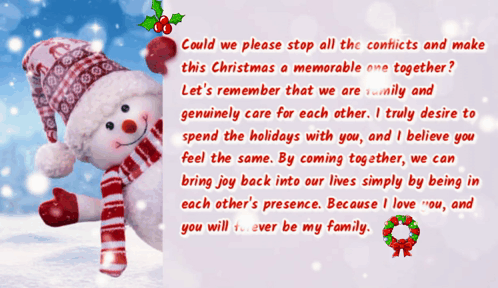 A Christmas Card With A Snowman In The Background GIF