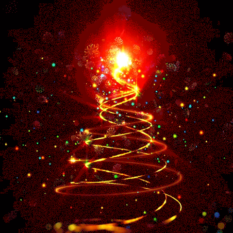 A Christmas Tree Made Out Of Ribbons And Lights GIF