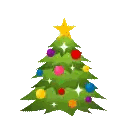 a christmas tree with a star on top and colorful ornaments .
