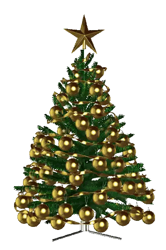 a christmas tree with gold balls and a star on top