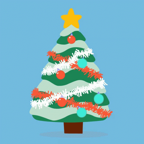 A Christmas Tree With Red And Green Ornaments And A Star On Top GIF