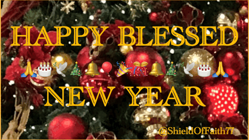 A Christmas Tree With The Words Happy Blessed New Year GIF