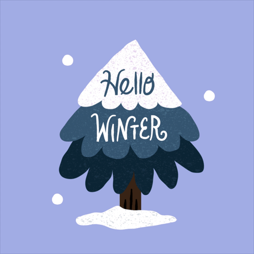 A Christmas Tree With The Words Hello Winter On It GIF