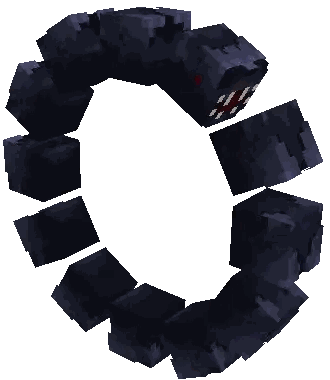 a circle of black cubes with a red eye on the middle
