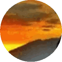 a circle with a picture of a sunset in it