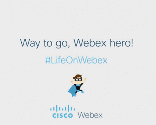 A Cisco Webex Logo With A Cartoon Of A Superhero GIF