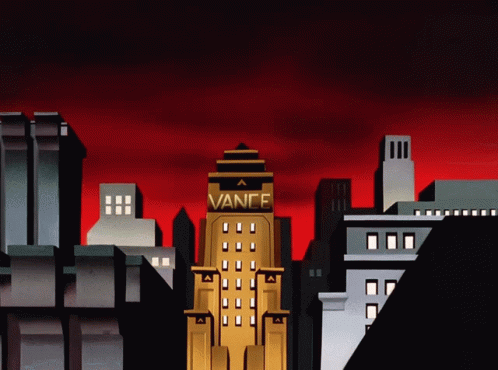 A Cityscape With A Building That Says Vance On It GIF