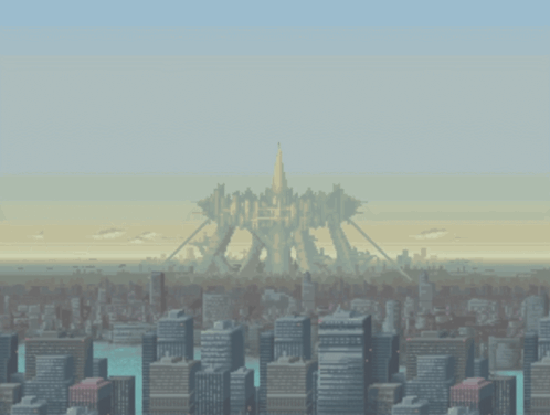 A Cityscape With A Large Building In The Distance GIF