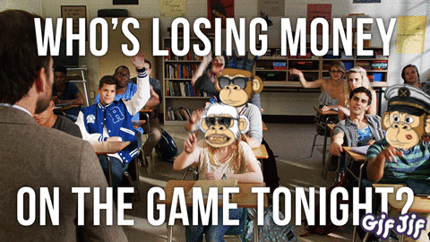 a classroom scene with a caption that says " who 's losing money on the game tonight gif jif "