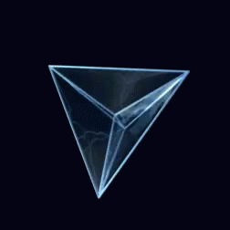 A Clear Pyramid With A Black Background Is Floating In The Air GIF